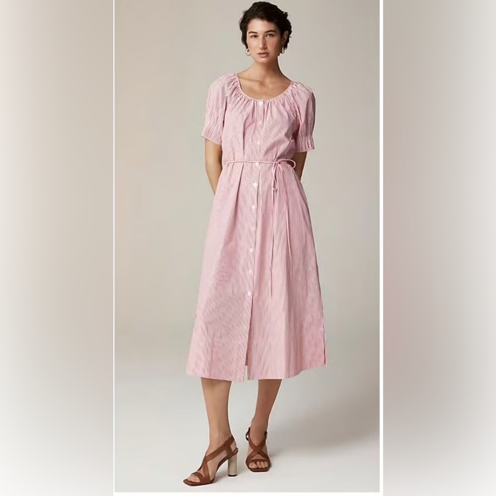 J.Crew Button-up midi dress in striped cotton poplin